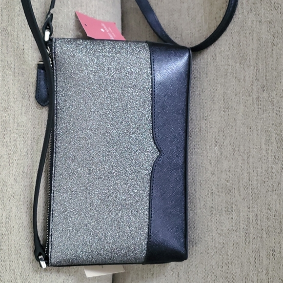 NEW Kate Spade cross body bag,purse, Lola glitter,dusk grey.Beautiful bluish tin - Picture 3 of 8
